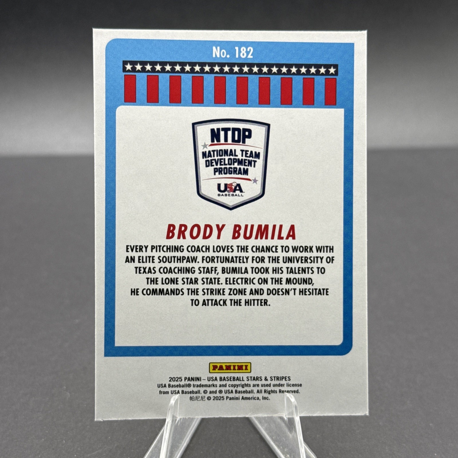 2025 Panini USA Stars & Stripes Blue Swirl Brody Bumila Silver Speckle Rookie