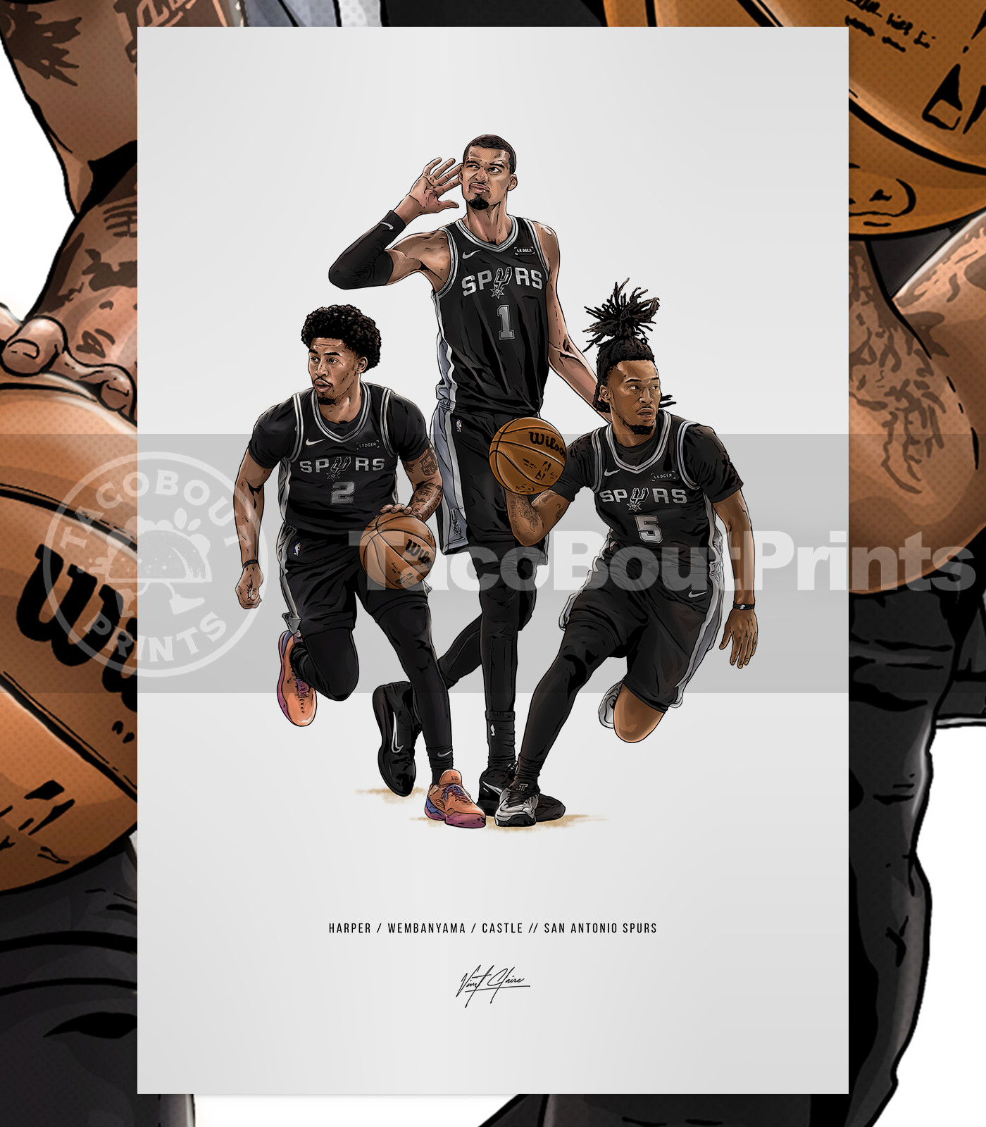 San Antonio Spurs Poster, Wemby, Stephon Castle, Dylan Harper Art Print