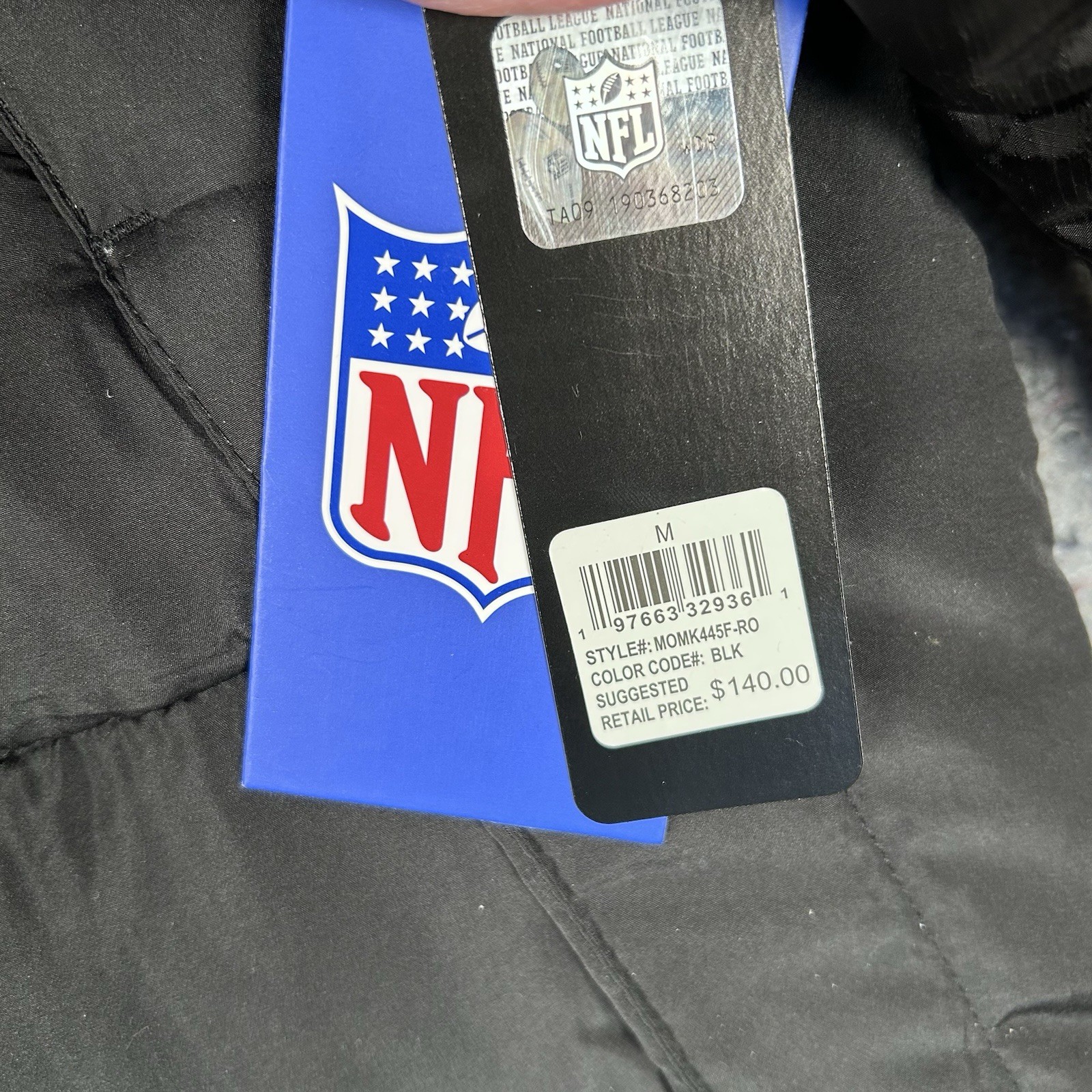 NFL Official Parka Puffer Jacket Hooded Winter Coat BLACK Mens Medium NWT