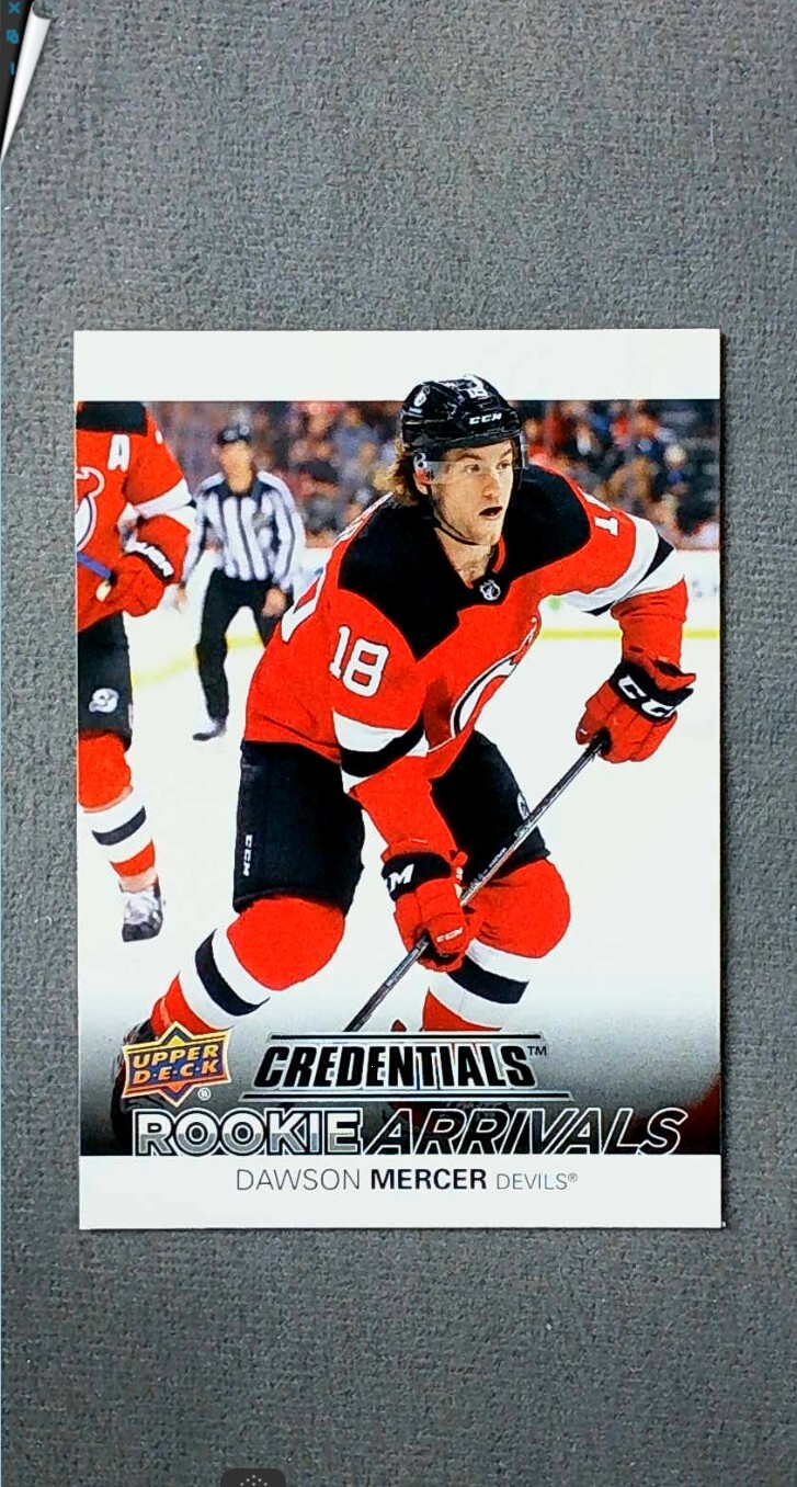 2021-22 Upper Deck Credentials Rookie Arrivals #RA-19 Dawson Mercer Devils