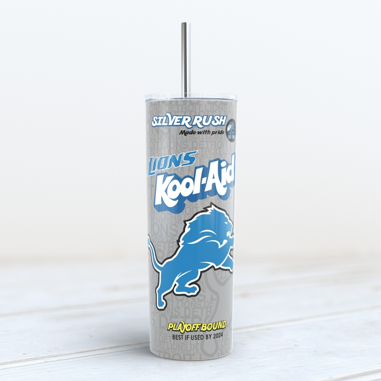 Detroit Lions Honolulu Silver Rush Blue Kool-Aid 20oz Drink Tumbler NFL Football