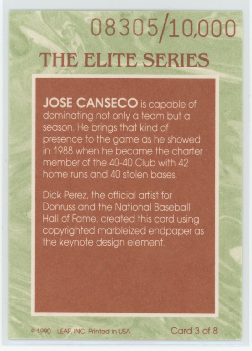 1991-92 The Elite Series Jose Canseco 3 Base /10000