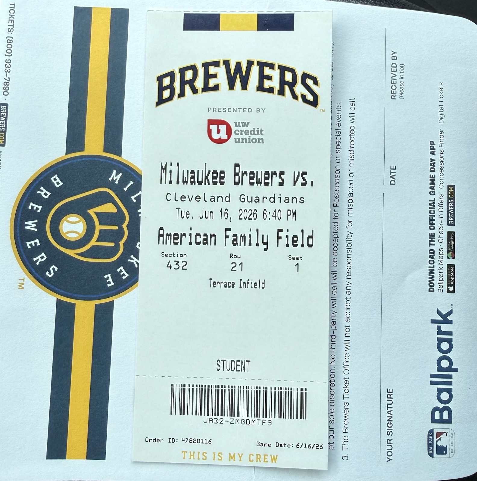 6/16/26 IN HAND Cooper Pratt MLB Debut Ticket Milwaukee Brewers Star Prospect