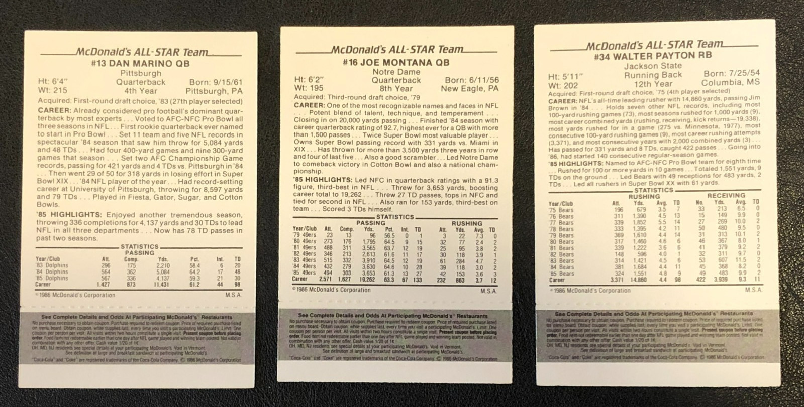 1986 McDonalds All-Star Team Football RARE BLACK TAB Complete 30ct Card Set