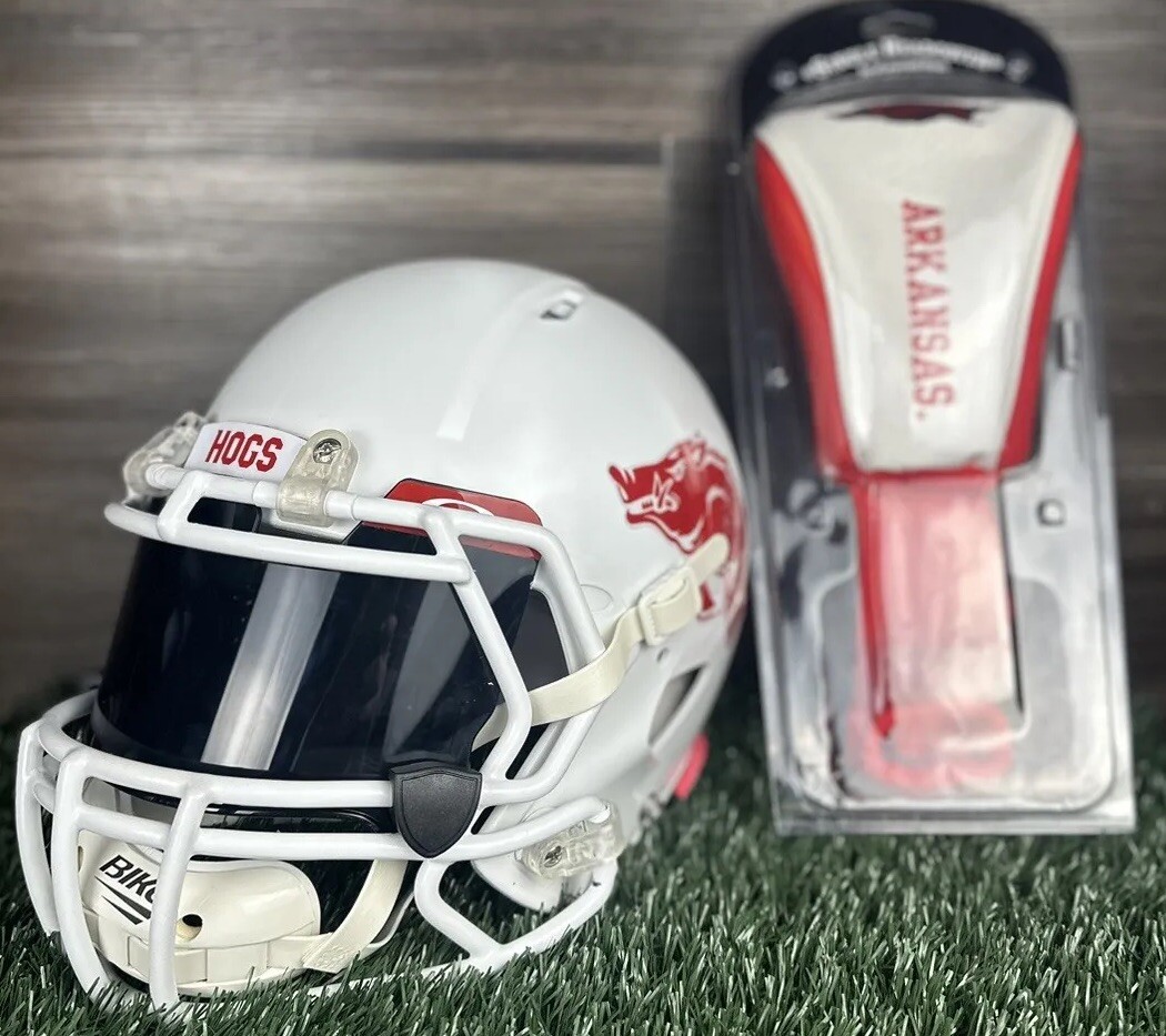 ARKANSAS RAZORBACKS Riddell Full Size Football Helmet Adult + golf Headcover