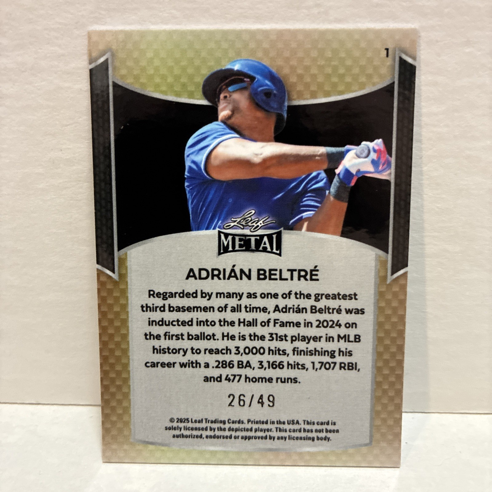 2025 Leaf Metal Blue Prismatic 26/49 Adrian Beltre Adrián Beltré #1 HOF