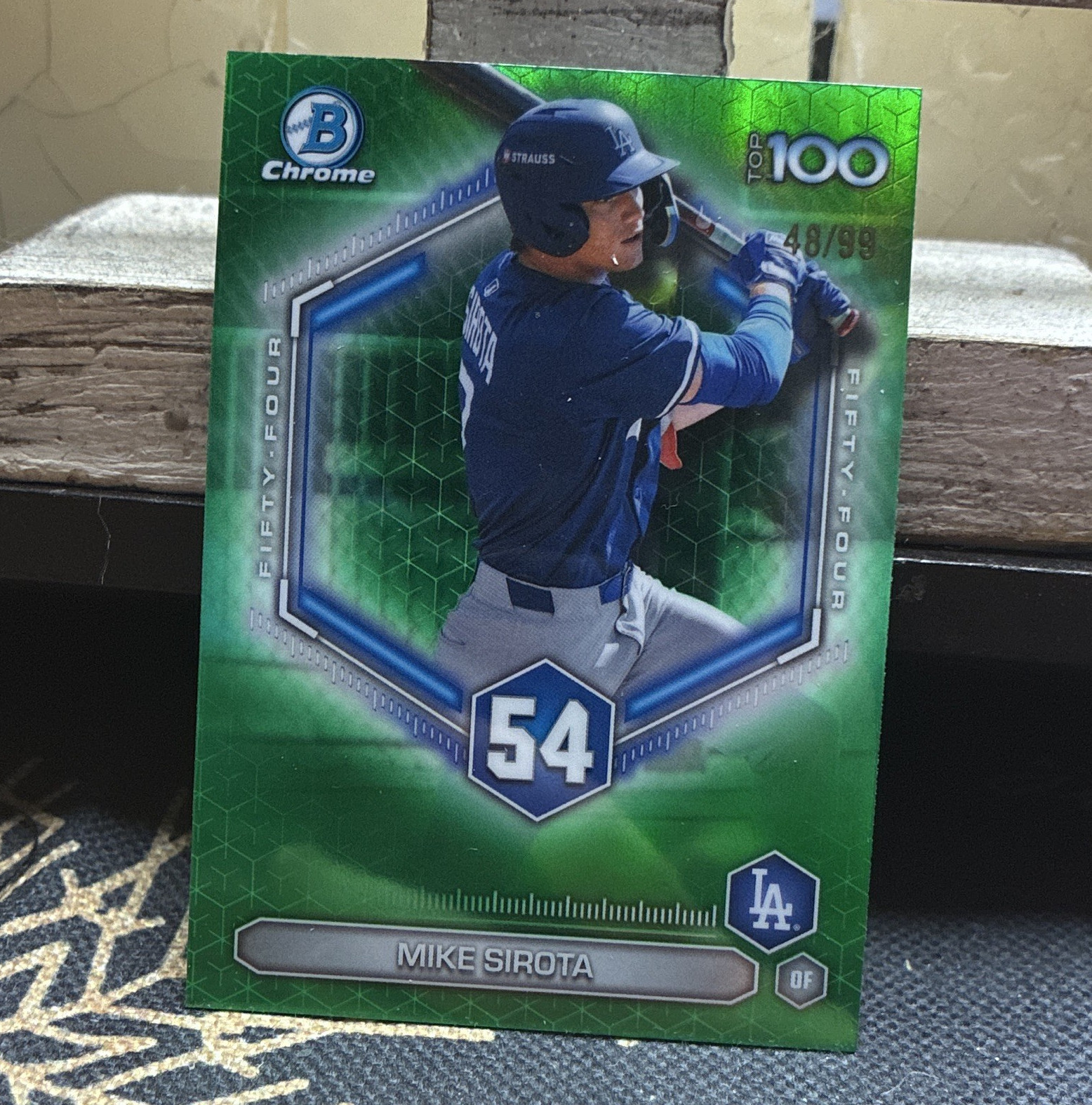 Topps 2026 Bowman Scouts’ Top 100 Mike Sirota Dodgers BTP-54 Green /99