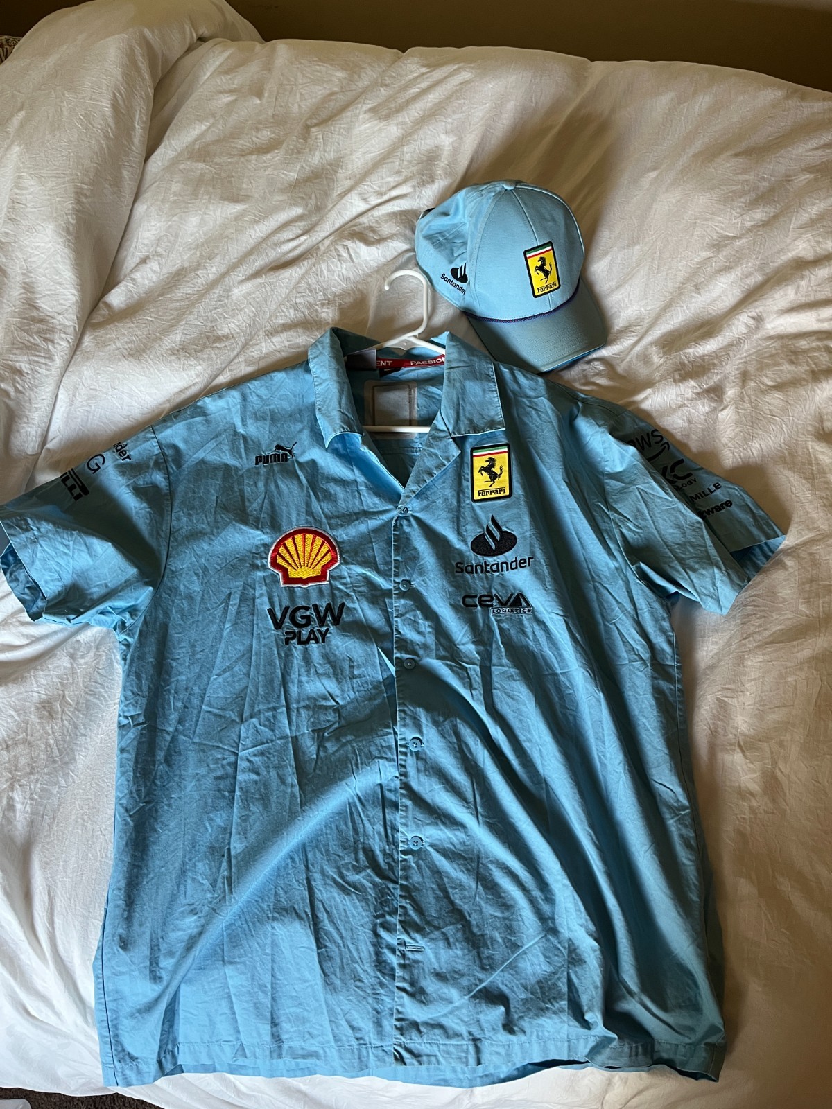 PUMA Men’s Scuderia Ferrari Team Miami 2024 F1 Grand Prix Shirt L and Hat Combo