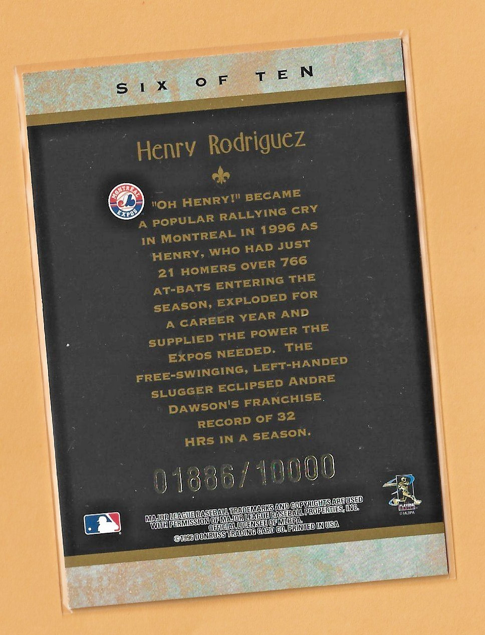 1997 Donruss Diamond Kings Henry Rodriguez #6 of 10 – #’rd 01886/10000 – Expos