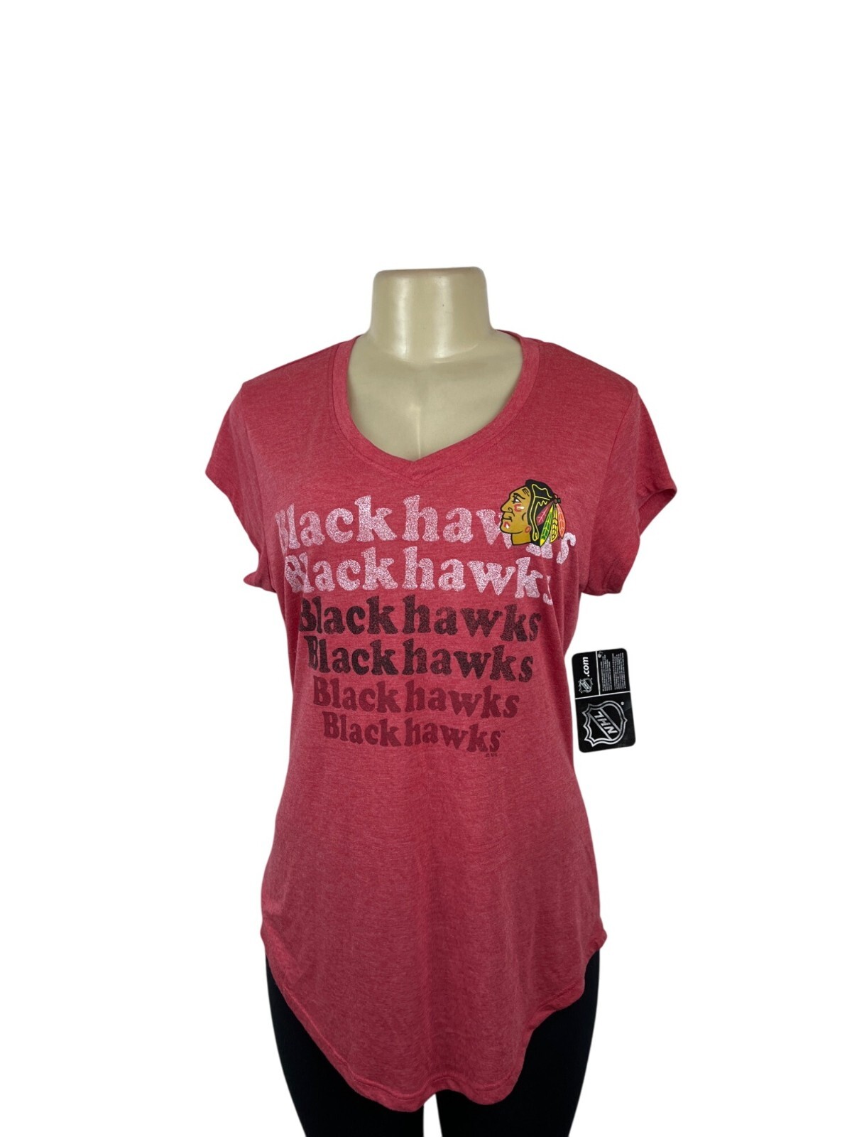 Chicago Blackhawks NHL Womens Red Short Sleeve T-Shirt M 8/10 Polyester Rayon Bl