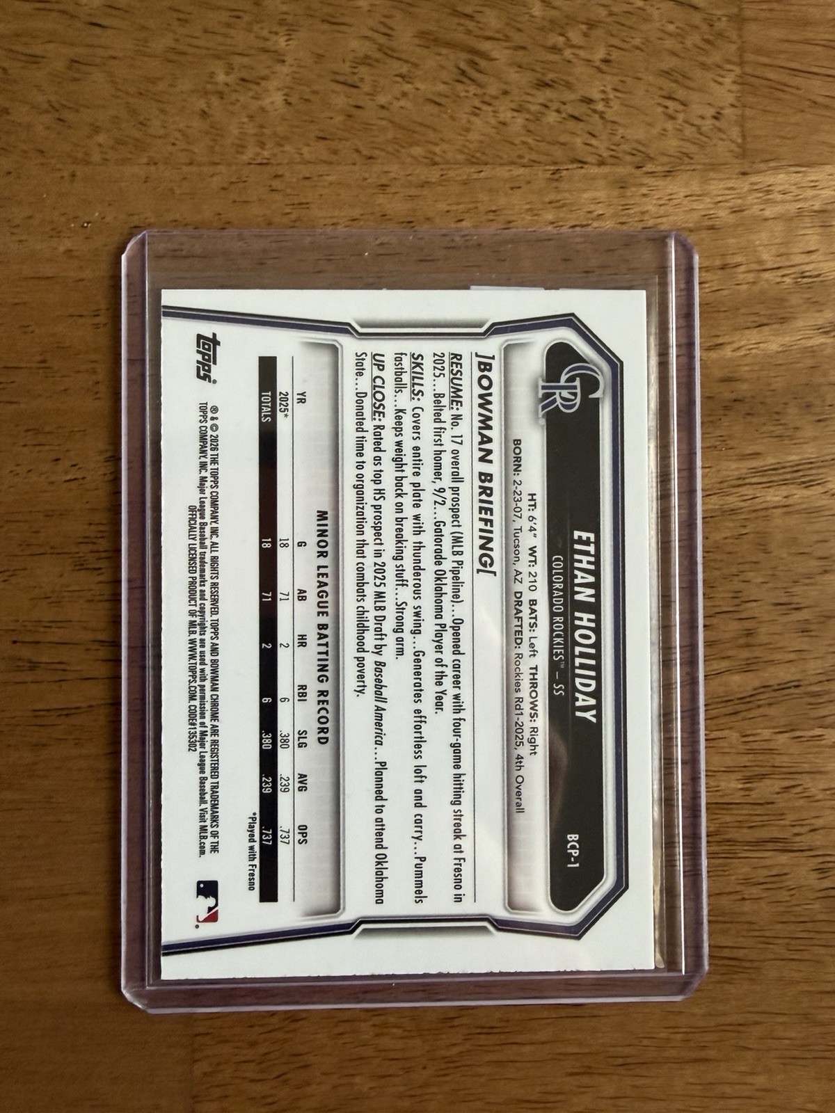 Bowman Chrome Ethan Holliday Reptilian Color Match /199 1st Bowman