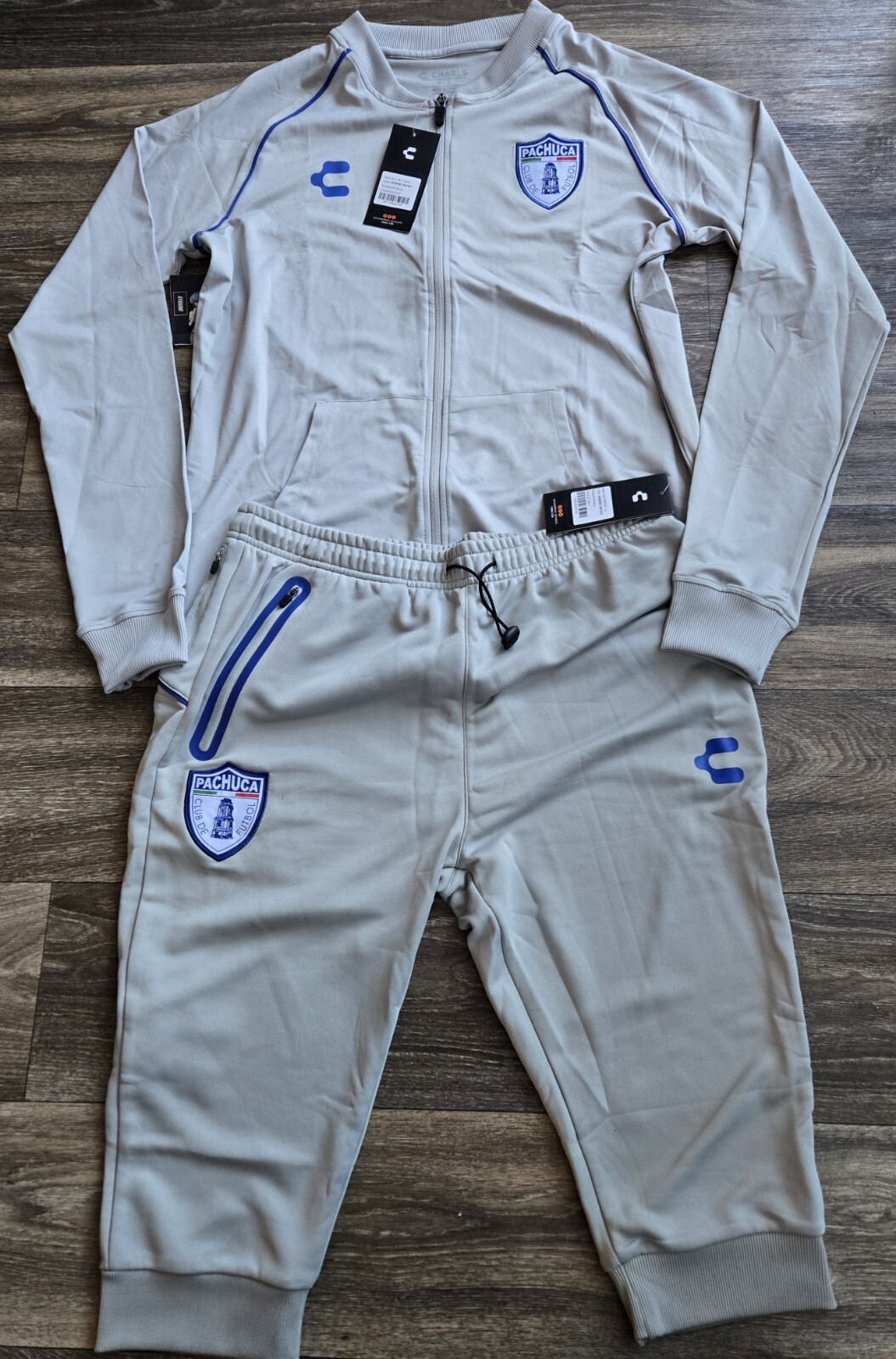 NWT Charly Pachuca Tuzos Training Kit Set Jacket 3/4 Pants Gray Size Large