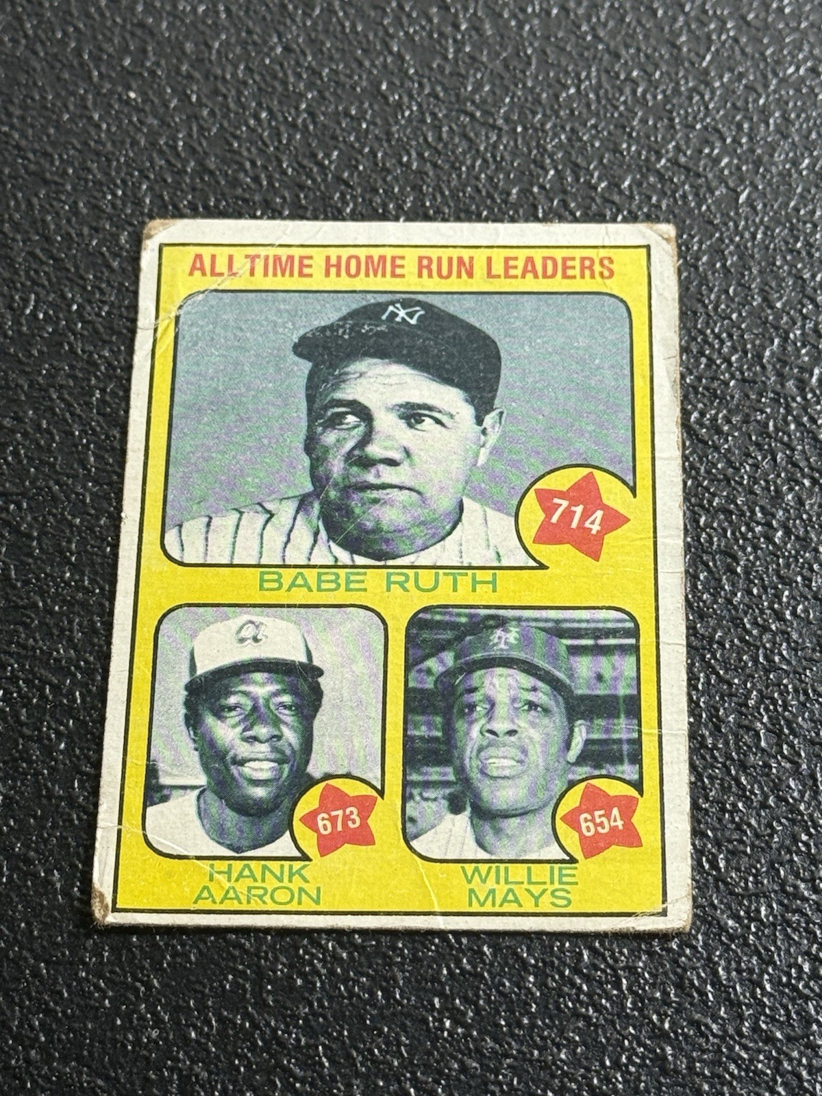 Topps 1973 Babe Ruth Hank Aaron Willie Mays All-Time HR Leaders #1