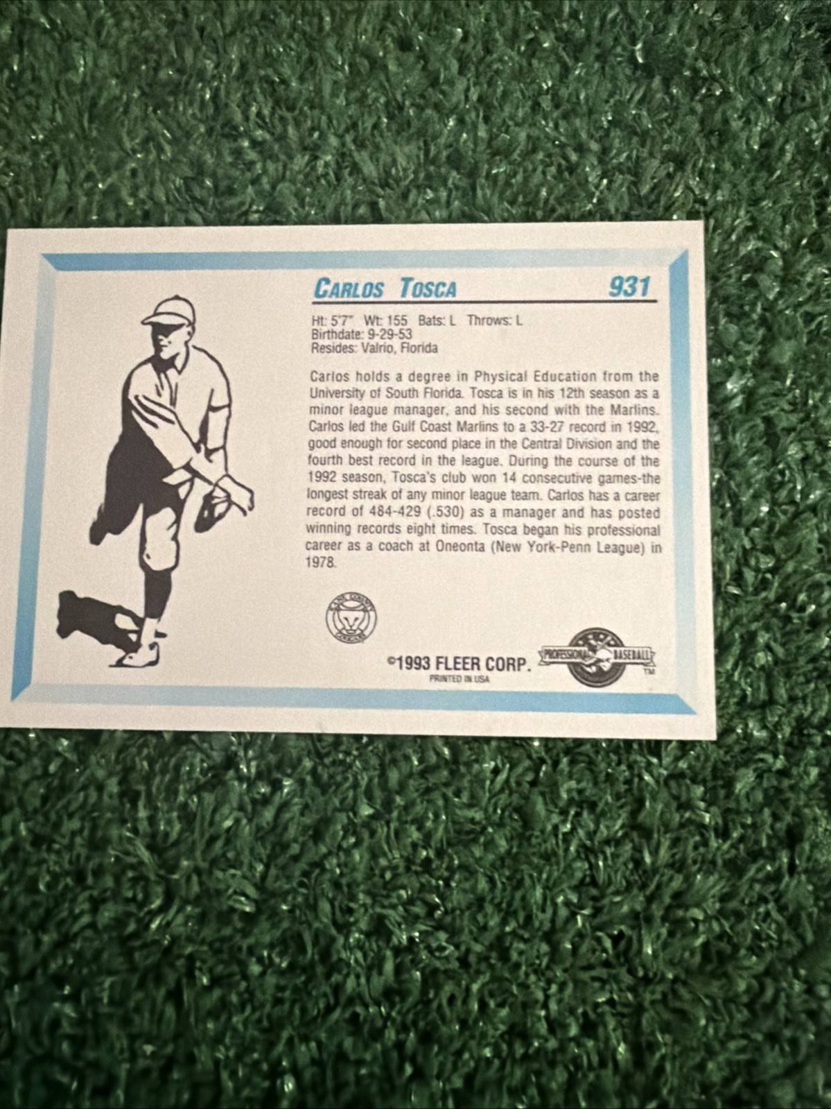 Carlos Tosca 1993 Fleer ProCards #931 RC Kane County Cougars AG1