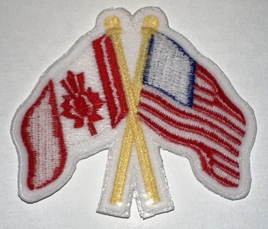 Waving American Canadian USA Canada Flag Embroidered Iron On Patch Hockey 3.75″
