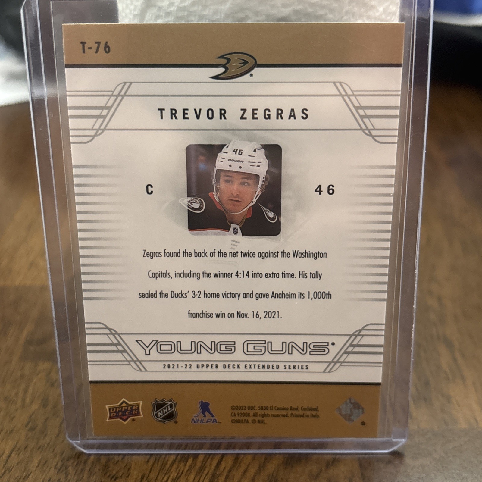 2021-22 UD Extended Series – 2006-07 Retro Young Guns Trevor Zegras #T-76 (RC)