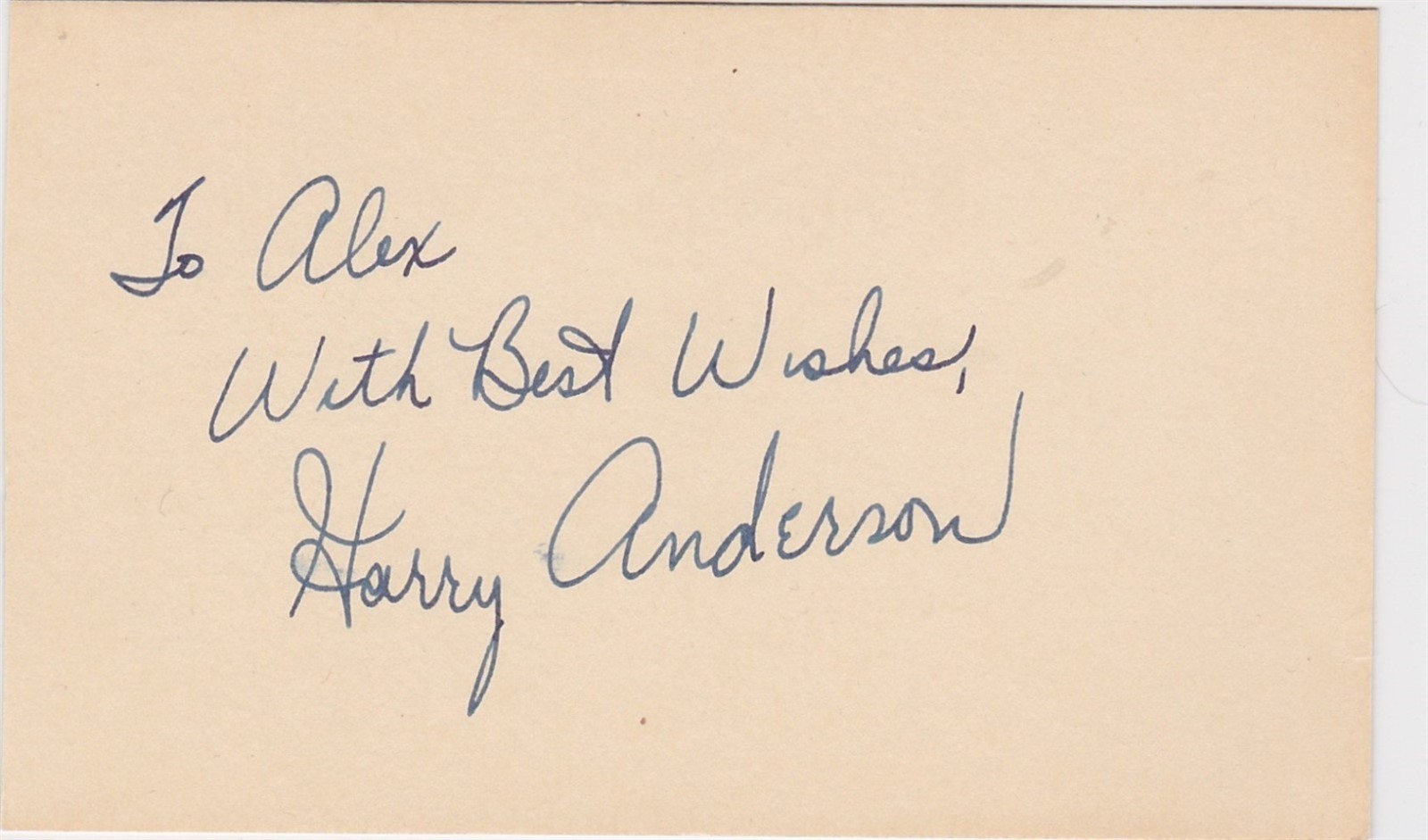 SIGNED 3×5 INDEX CARD OF HARRY ANDERSON (DECEASED 1998)! GREAT AUTOGRAPH!