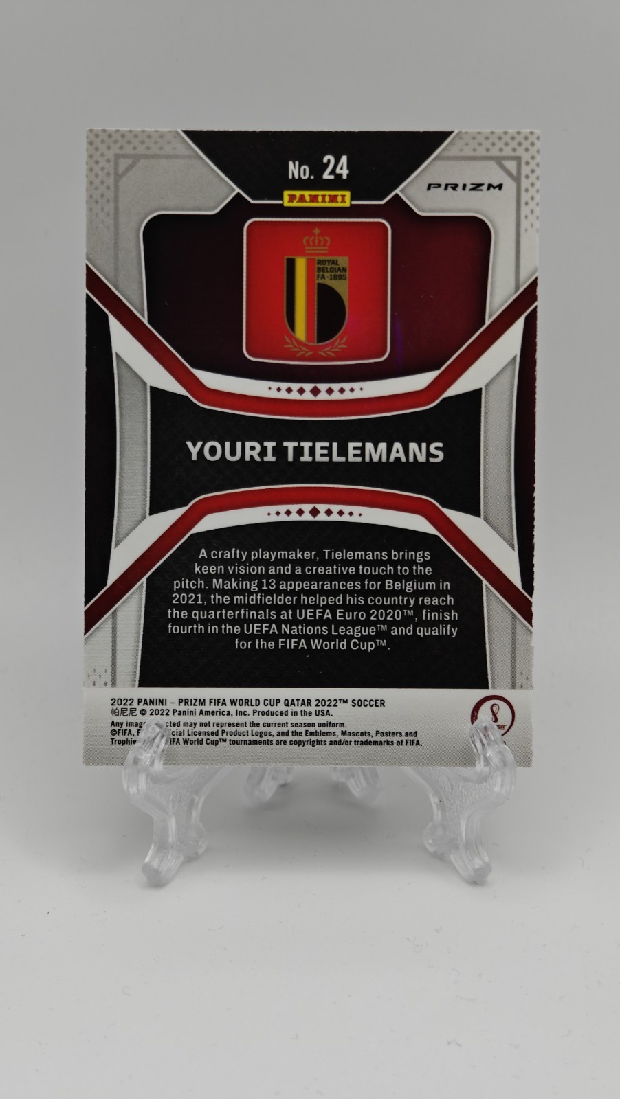 2022 Prizm World Cup Youri Tielemans #24 Zebra Short Print Soccer Belgium Card