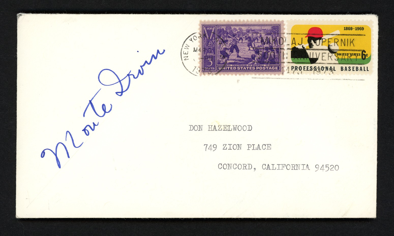 Monte Irvin Signed 3.5×6.5 Postal Cover New York Giants