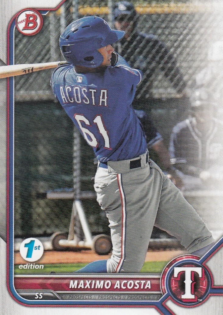 MAXIMO ACOSTA BOWMAN 1ST EDITION ROOKIE PROSPECTS RC RANGERS #BPPF-113 2022 22