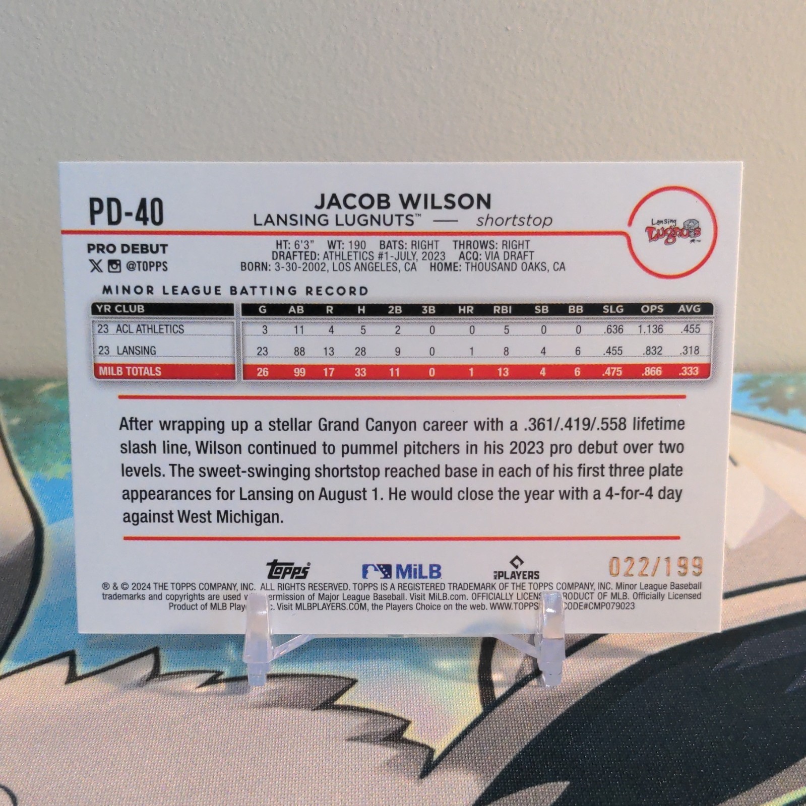 2024 Topps Pro Debut Jacob Wilson Pink Refractor 22/199 #PD-40