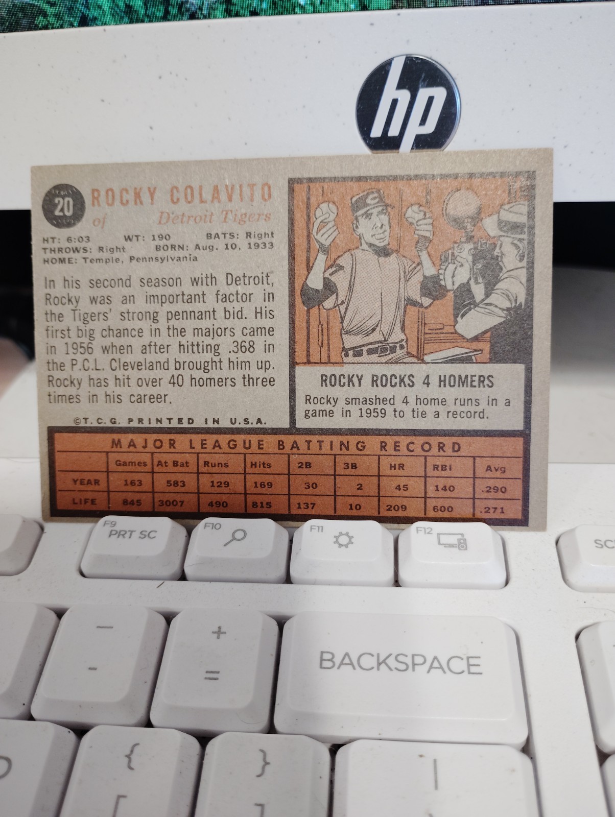 1962 Topps #20 Rocky Colavito Detroit Tigers