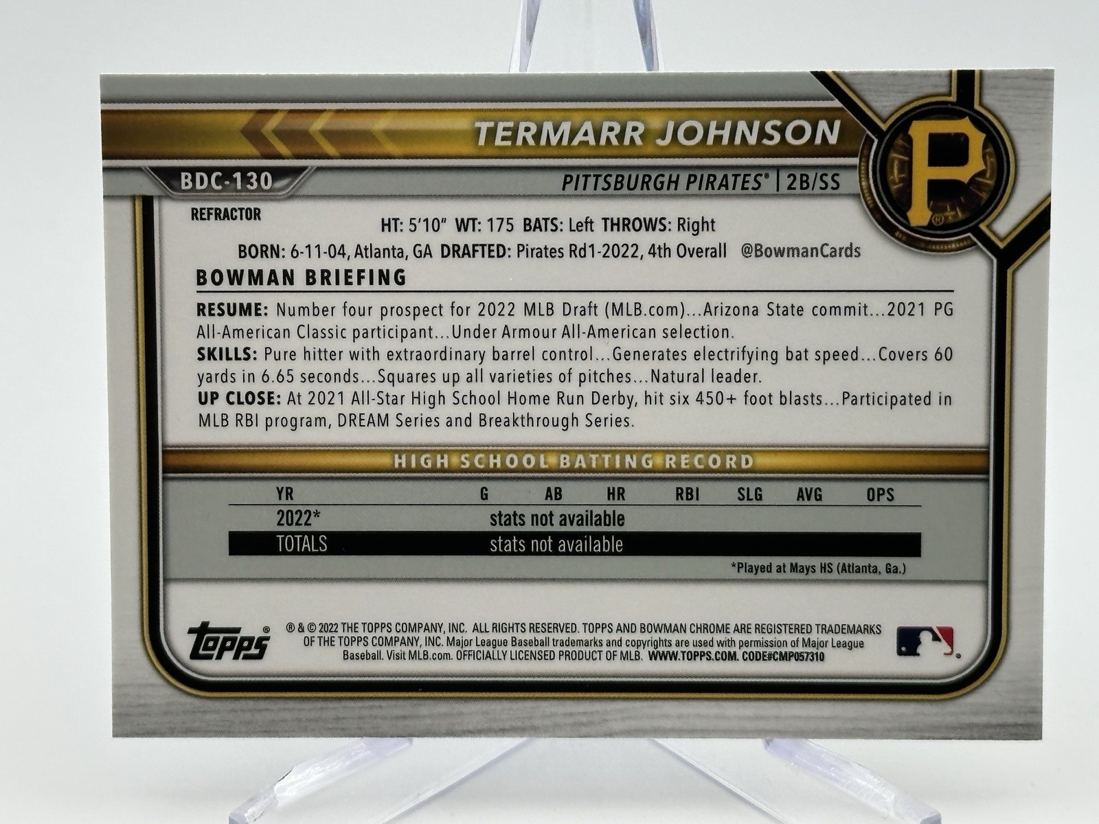2022 Bowman Draft Chrome Termarr Johnson 1st Refractor #BDC-130