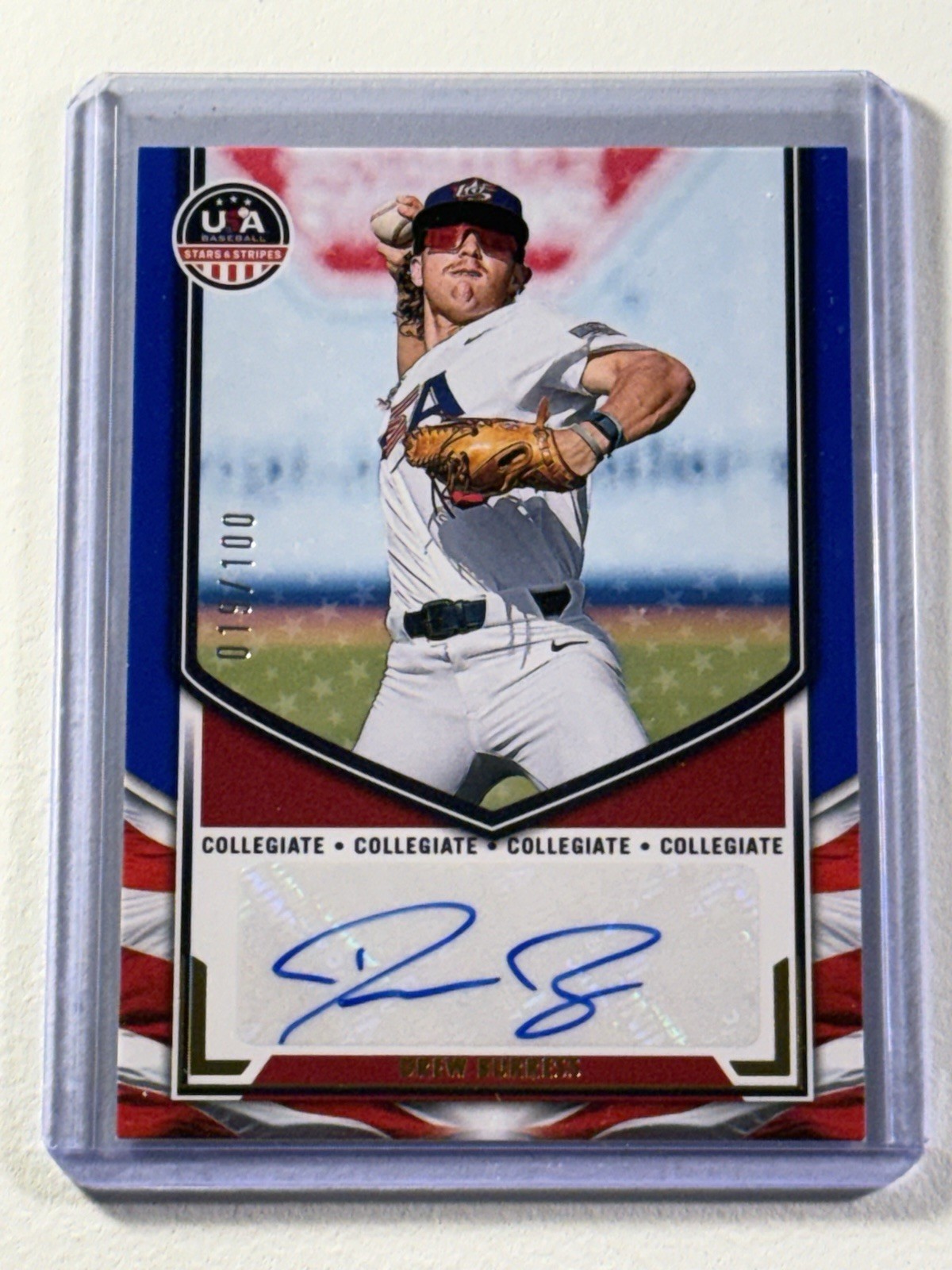 2025 Panini Stars & Stripes DREW BURRESS Blue Auto /100 2026 Draft A’s🔥🎆🎇