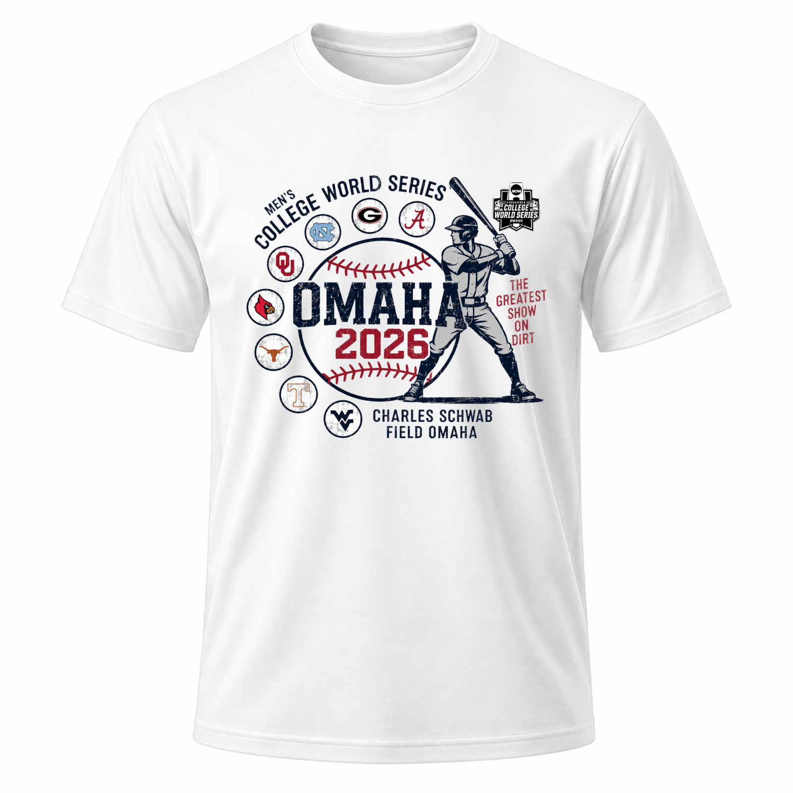 Men’s College World Series 2026 NCAA Baseball 8-Team White T-Shirt