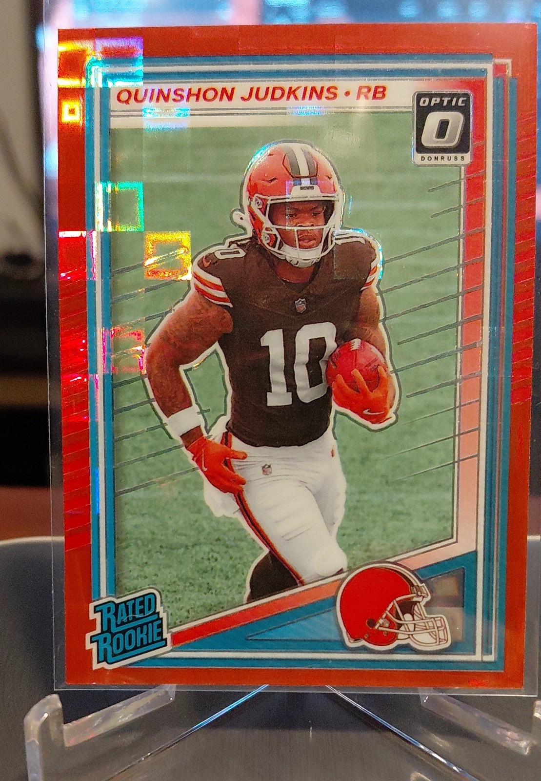 2025 Panini Donruss – Rated Rookie Quinshon Judkins #330 Optic Preview Red Pando
