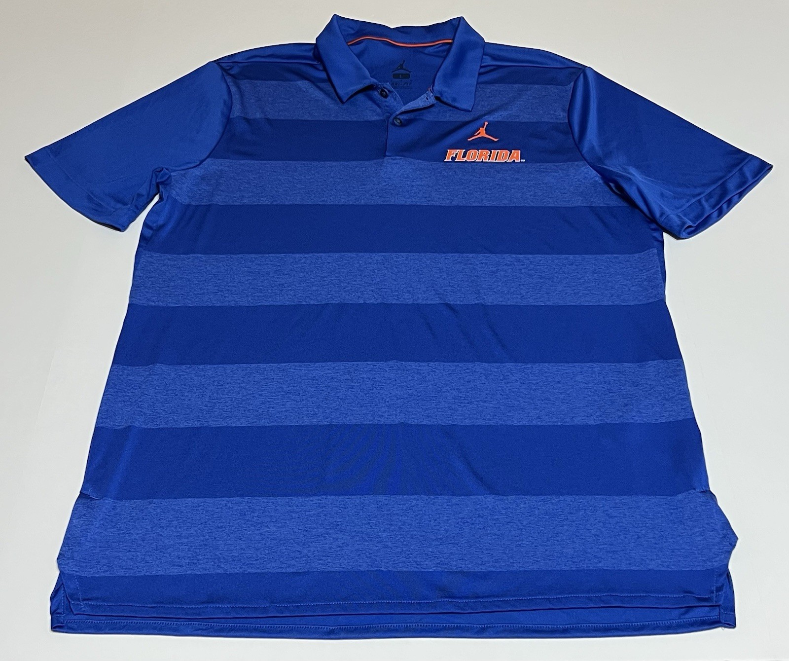 Jordan Nike Dri-Fit Florida Gators Mens Performance Blue Striped Polo Shirt Sz L