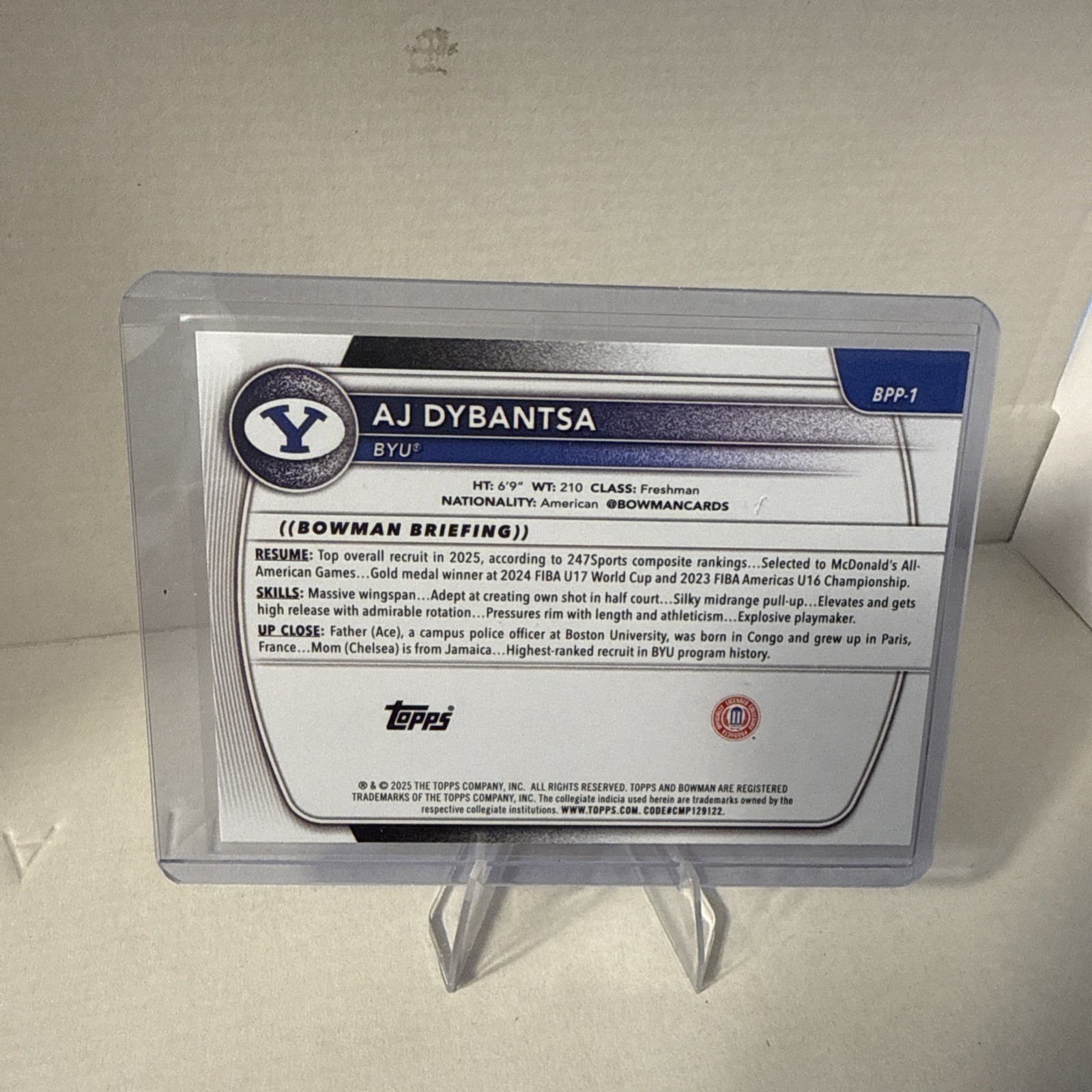 AJ Dybantsa 1st Bowman: 2025-26 Bowman Basketball -Base -BYU #BPP-1