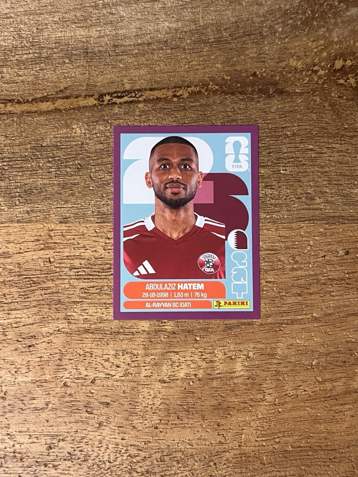 Panini FIFA World Cup 2026 – QAT 15 – Abdulaziz Hatem Qatar – Purple Sticker