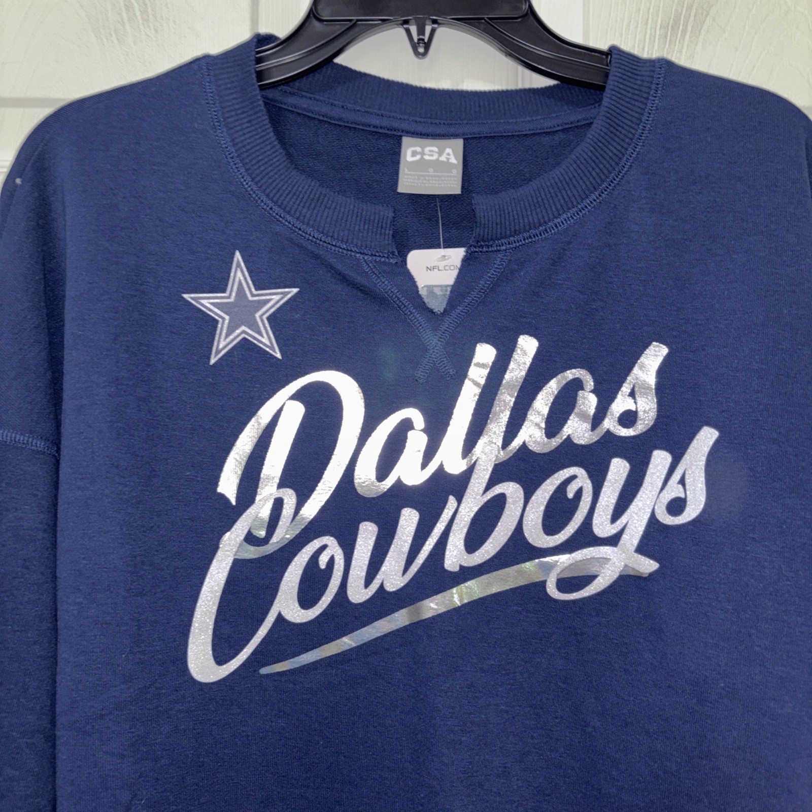 NWT NFL Dallas Cowboys Navy Blue LS Sweatshirt Top Womens L Large Split Neck