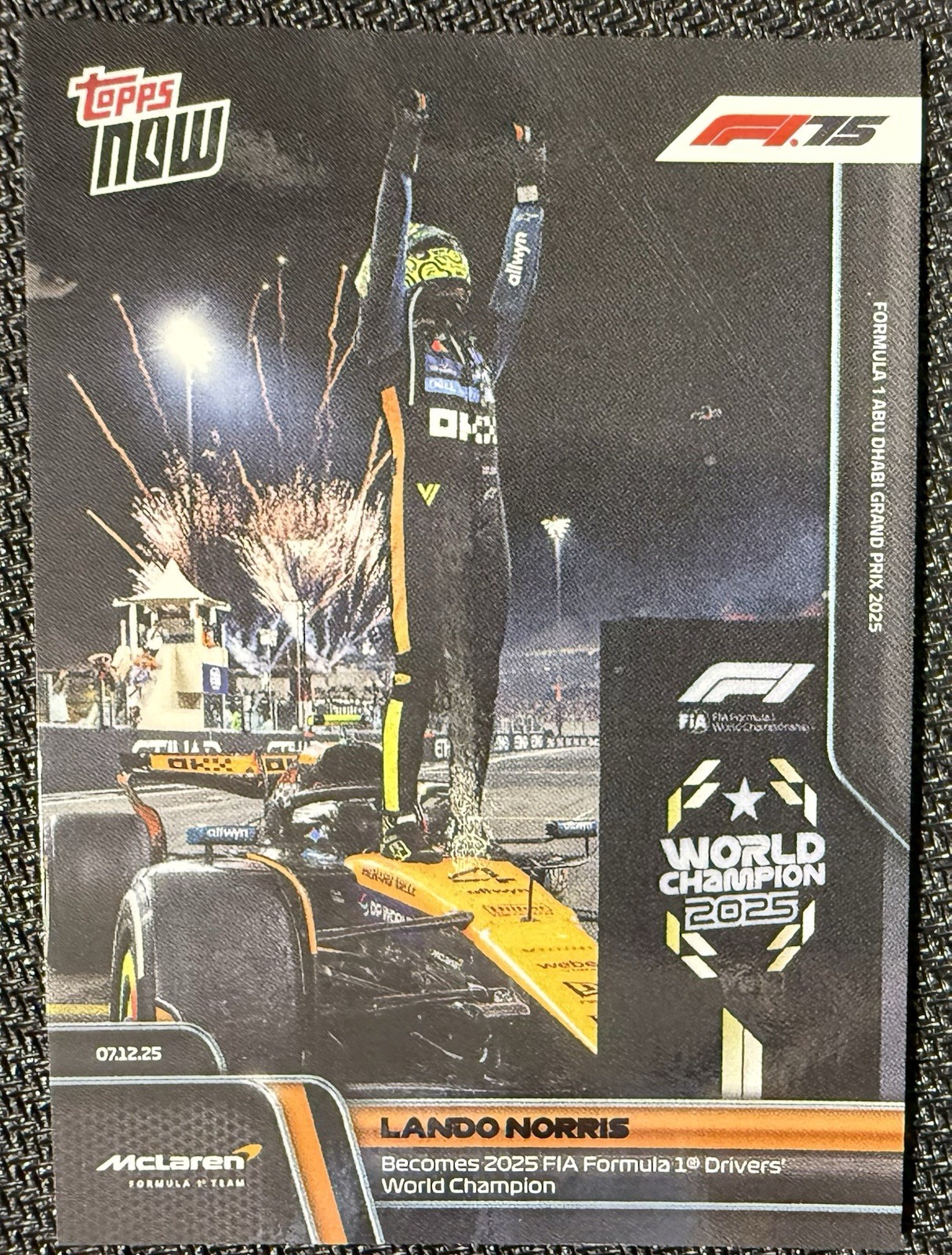 2025 Topps NOW Lando Norris F1 World Champion McLaren #86