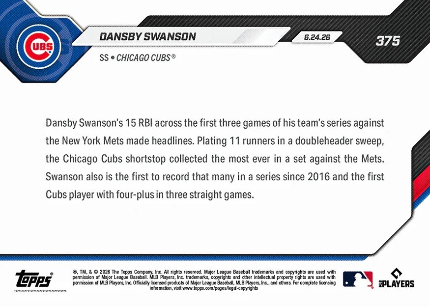 2026 Topps Now – MLB #375 – Dansby Swanson – Chicago Cubs – *PRESALE*