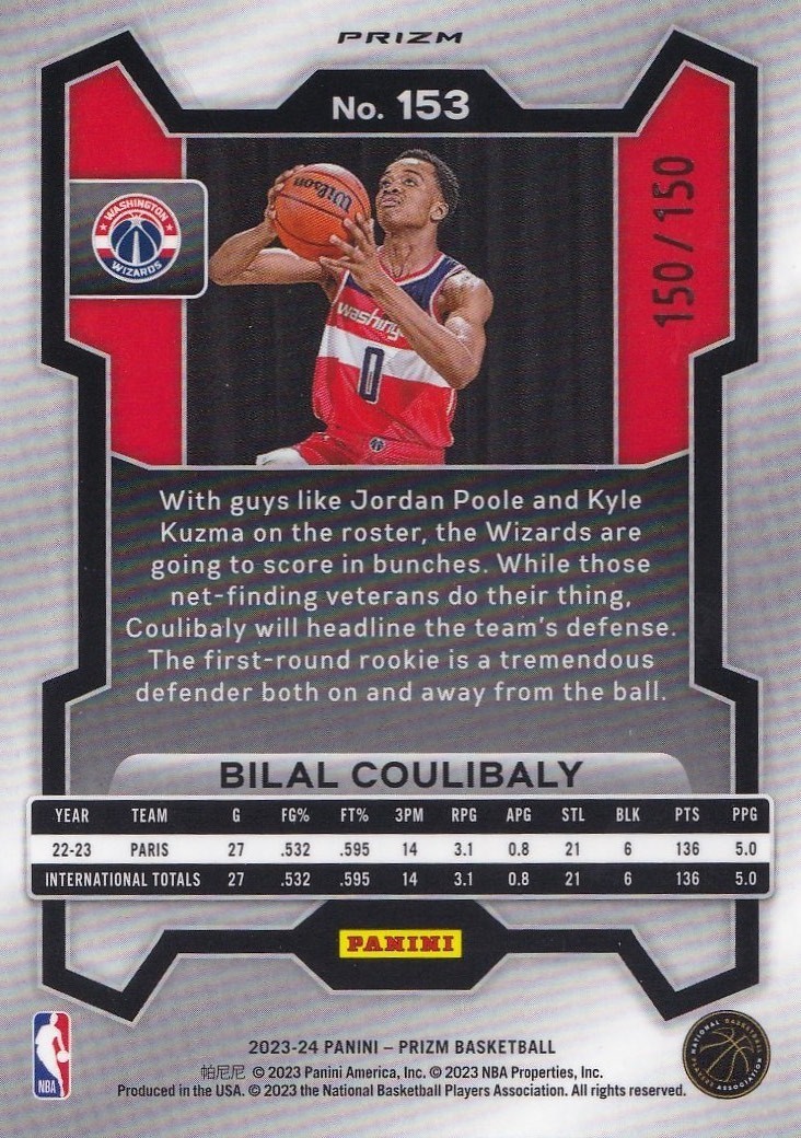Bilal Coulibaly 2023-24 Panini Prizm Fast Break Blue Prizm RC 150/150 #153