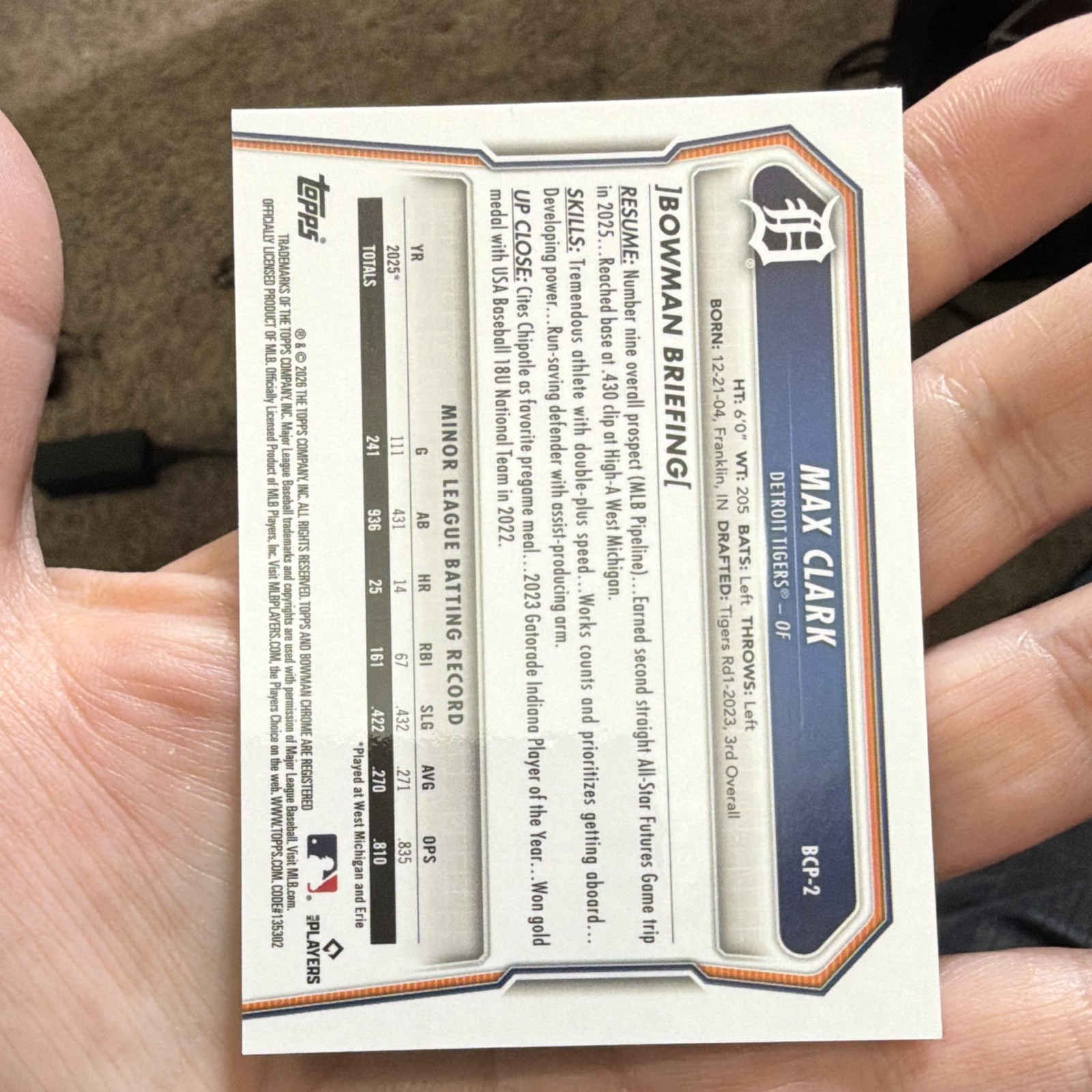 Bowman 2026 Chrome Prospects Max Clark #BCP-2 01/10 BLACK GEOMETRIC Refractor