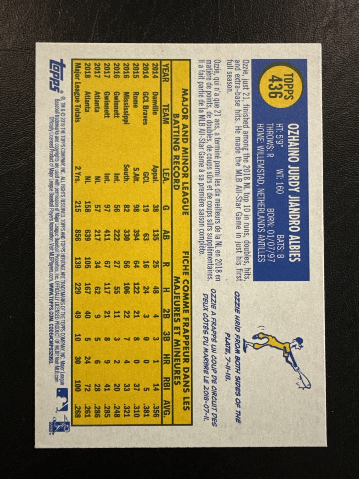 2019 Topps Heritage Ozzie Albies French Text SSP #436 Braves