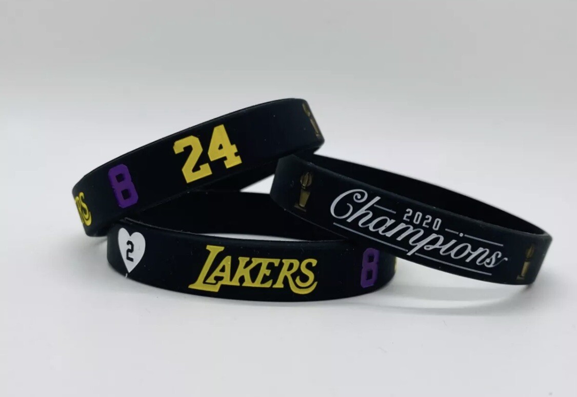 2 LOS ANGELES LAKERS 2020 NBA CHAMPIONS SILICONE WRISTBAND BRACELET Kobe X-LARGE