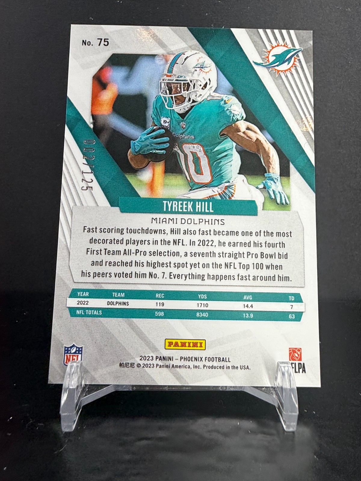 CZ2-762 – 2023 Panini Phoenix – Tyreek Hill #75 – 2/125 – Teal Prizm