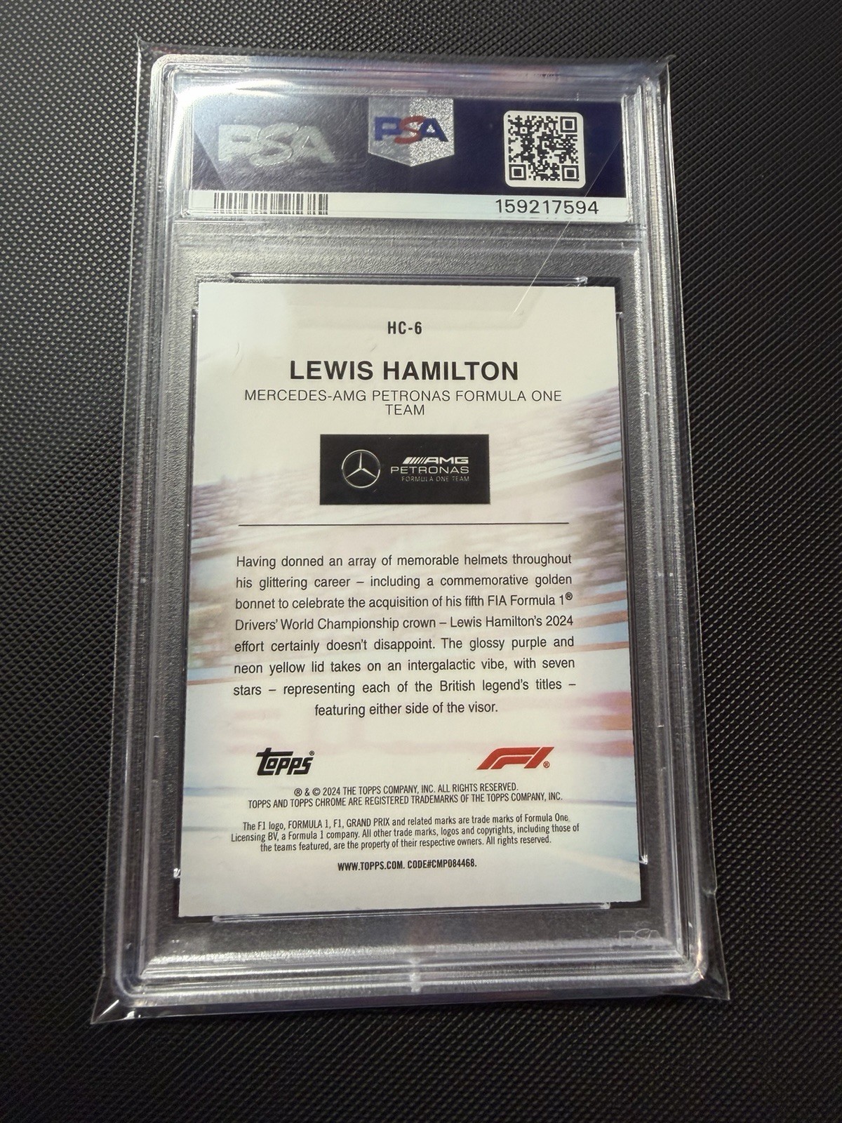 2024 TOPPS CHROME FORMULA 1 HELMET COLLECTION #HC6 LEWIS HAMILTON PSA 5 LOW POP
