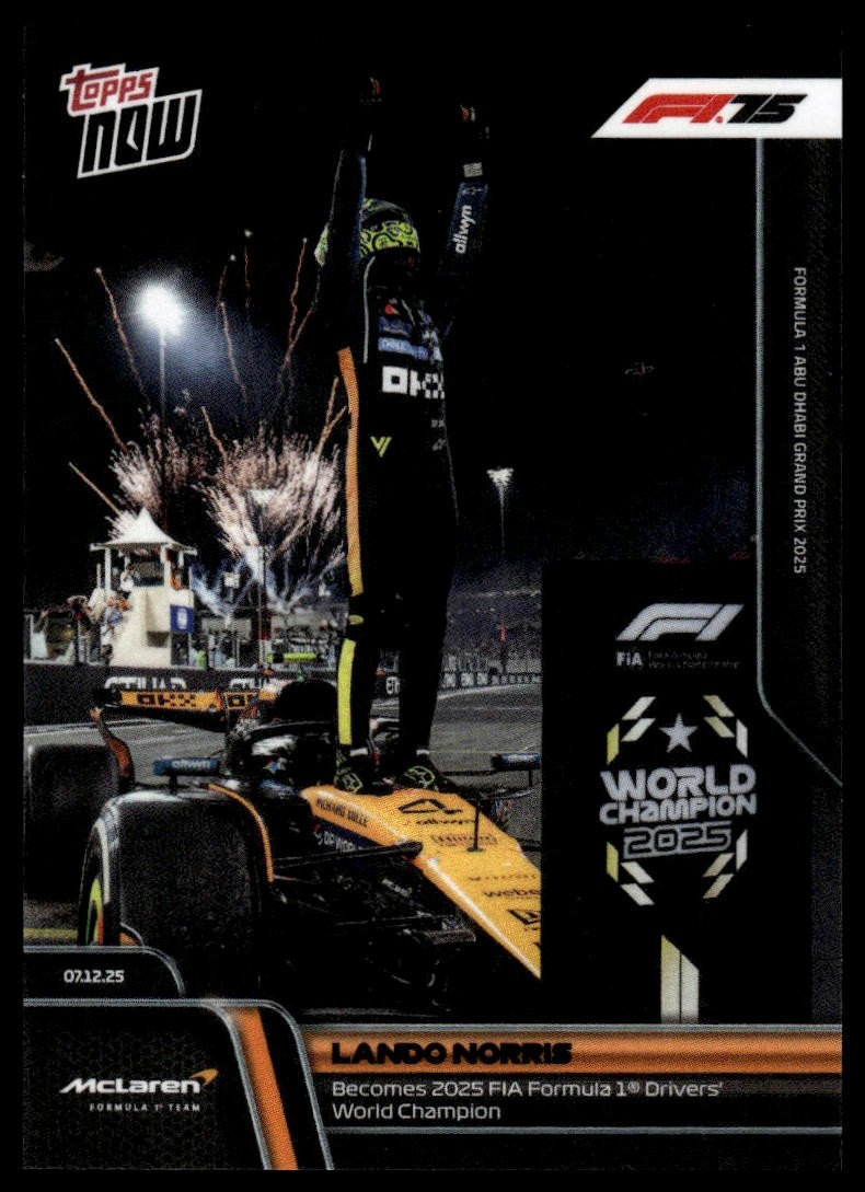 2025 Topps NOW Lando Norris F1 World Champion McLaren #86