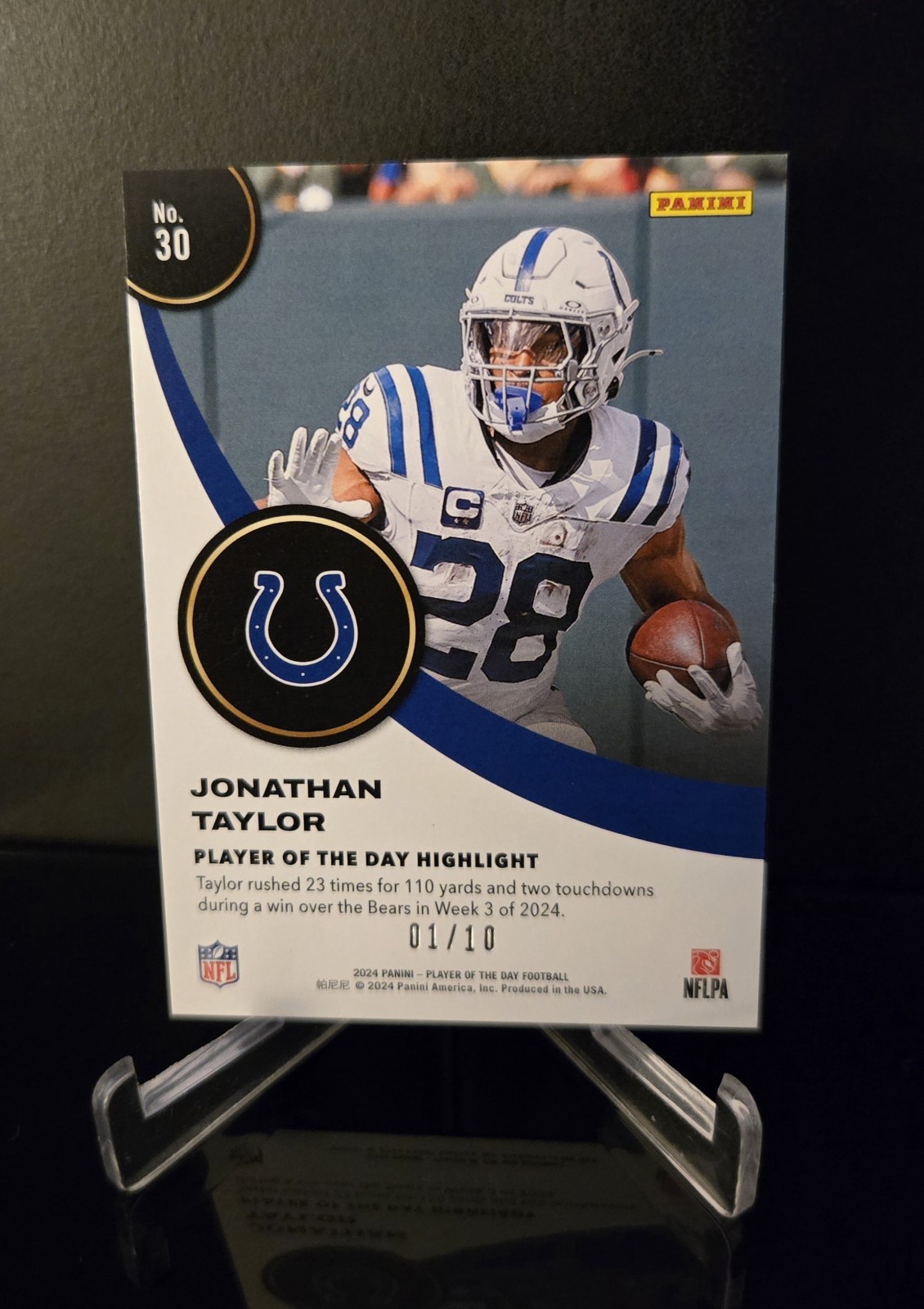 #d 1/10 🔥 JONATHAN TAYLOR SSP 2024 Panini Player of the Day Gold Foil #30