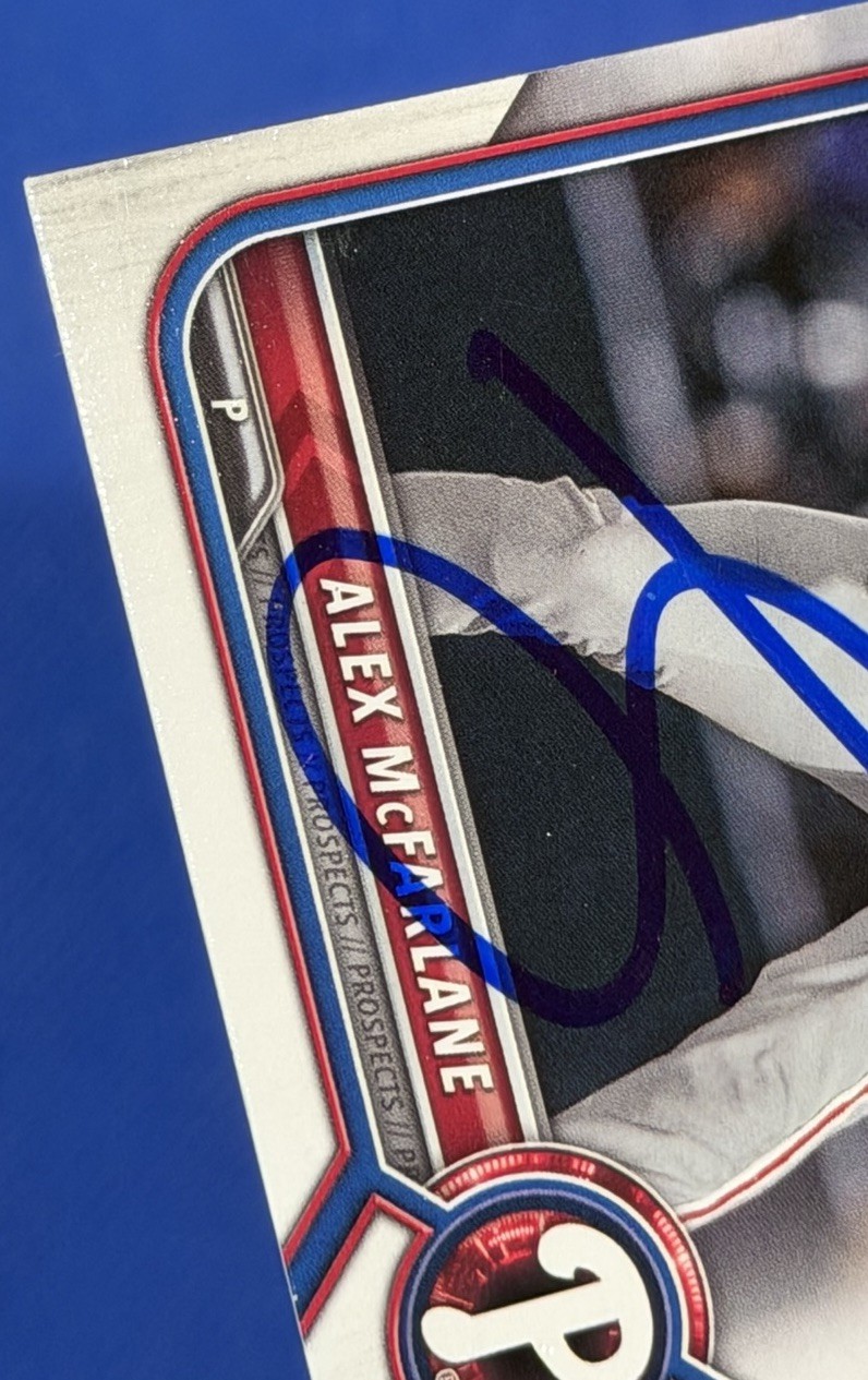 ALEX McFARLANE Signed Autograph 2022 Bowman Card #BD-117 auto Phillies H”