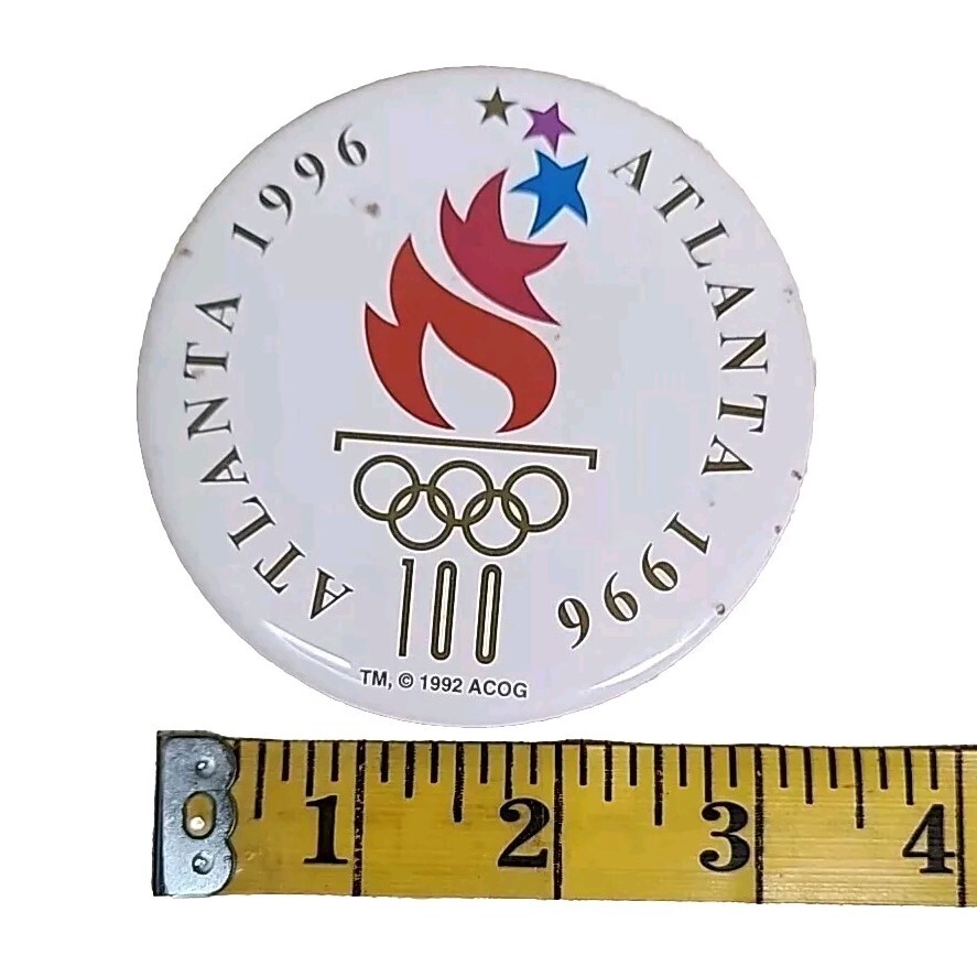 Vintage Atlanta 1996 Olympic Games 1 Button White 3.5in Discoloration On Back