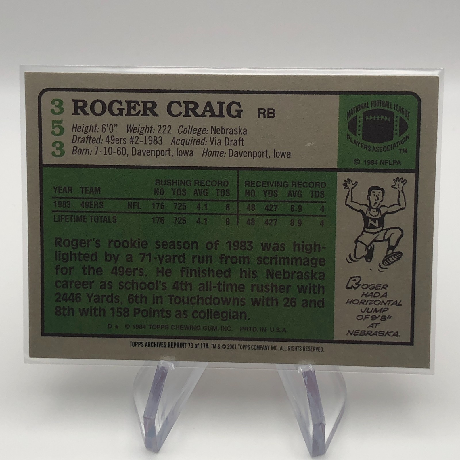 2001 Topps Archives Roger Craig #73 Reprint 1984 Topps #353 NFL RB