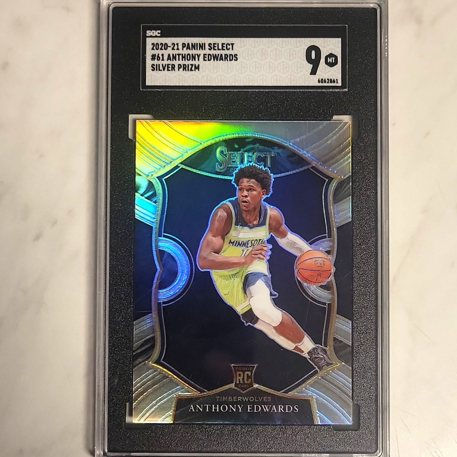 Panini 2020-21 Select Concourse #61 Anthony Edwards Silver Prizm RC SGC 9