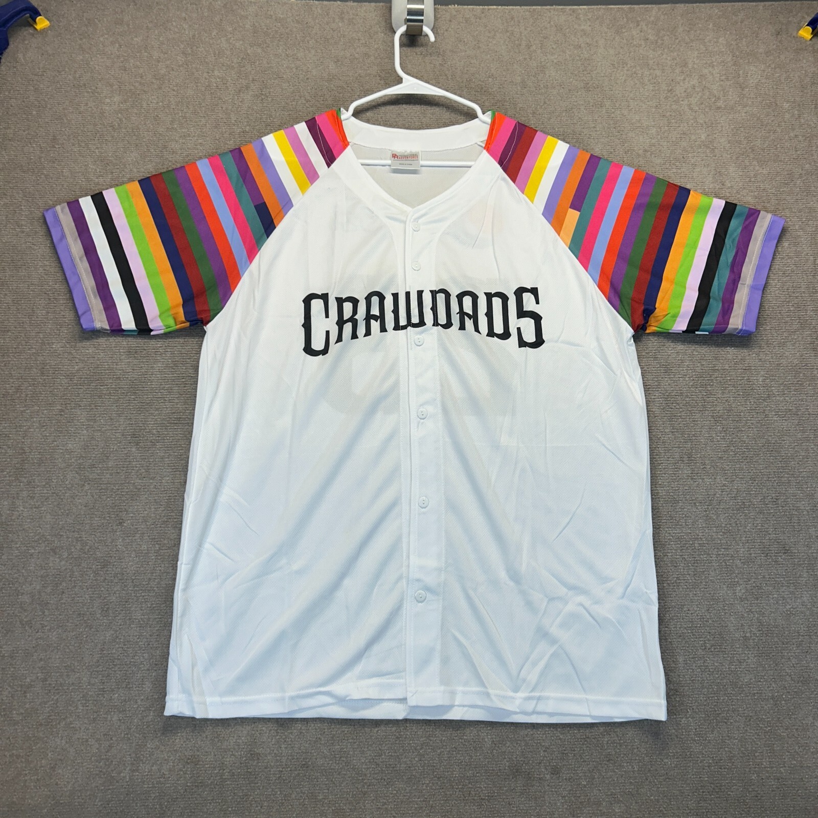 Hickory Crawdads Jersey Adult XL (Men L) Button SGA Rainbow Pride Sleeves Pepsi
