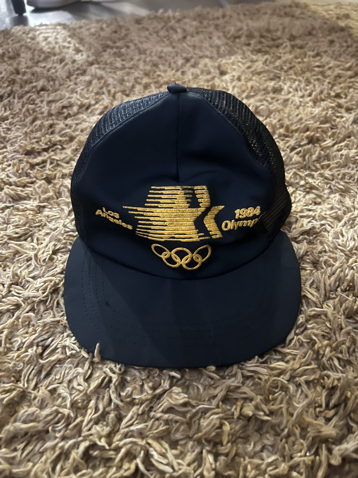 Vintage 1984 Los Angeles Olympic Games Trucker Hat Made In USA blk/yellow RARE